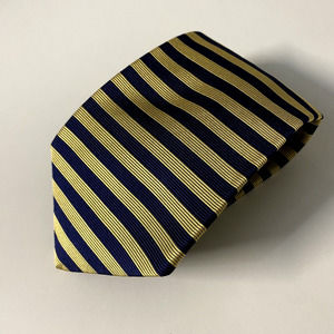 Brooks Brothers Makers Yellow Navy Tie Necktie Blue Striped Silk 56" 3.7…